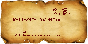 Kolimár Balázs névjegykártya